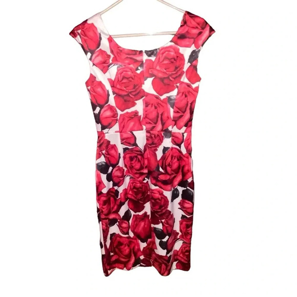 NWT White House Black Market Rose Floral Print Bodycon Sleeveless Dress Size 2 - Picture 3 of 9